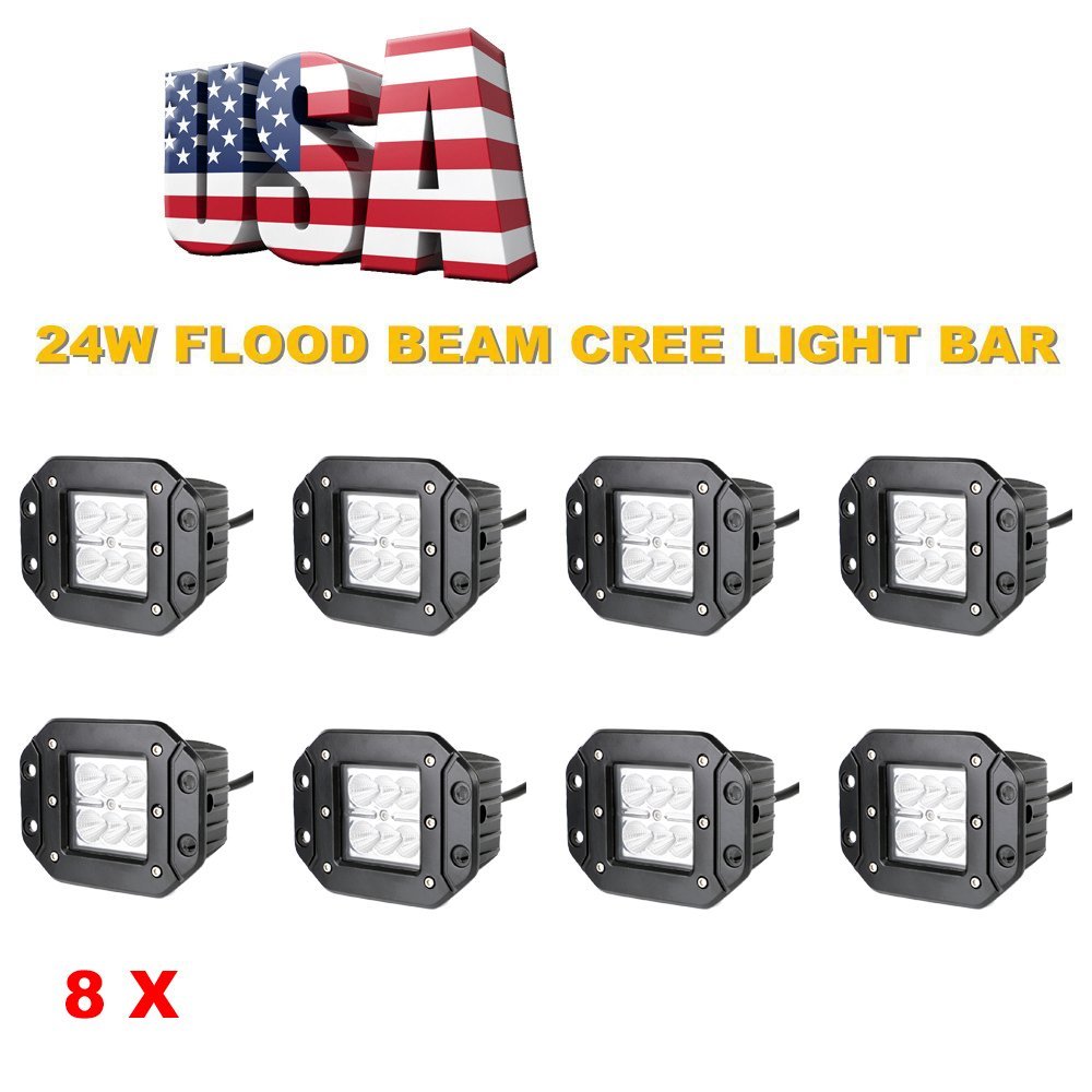 Topcarlight 4 Pairs, 8 Pcs 24w Flood Beam LED Work Light with Mounting Brackets for Off Road 4wd, Boat, UTE, Driving, ATV, Car, Truck, Driving Lamp $46.99