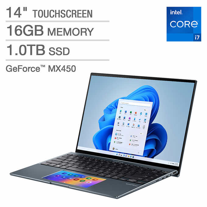 ASUS 14" Zenbook UX5400EG Touchscreen Laptop - 11th Gen Intel Core i7-1165G7 - GeForce MX450 - Windows 11 Professional - Pine Grey $899.97