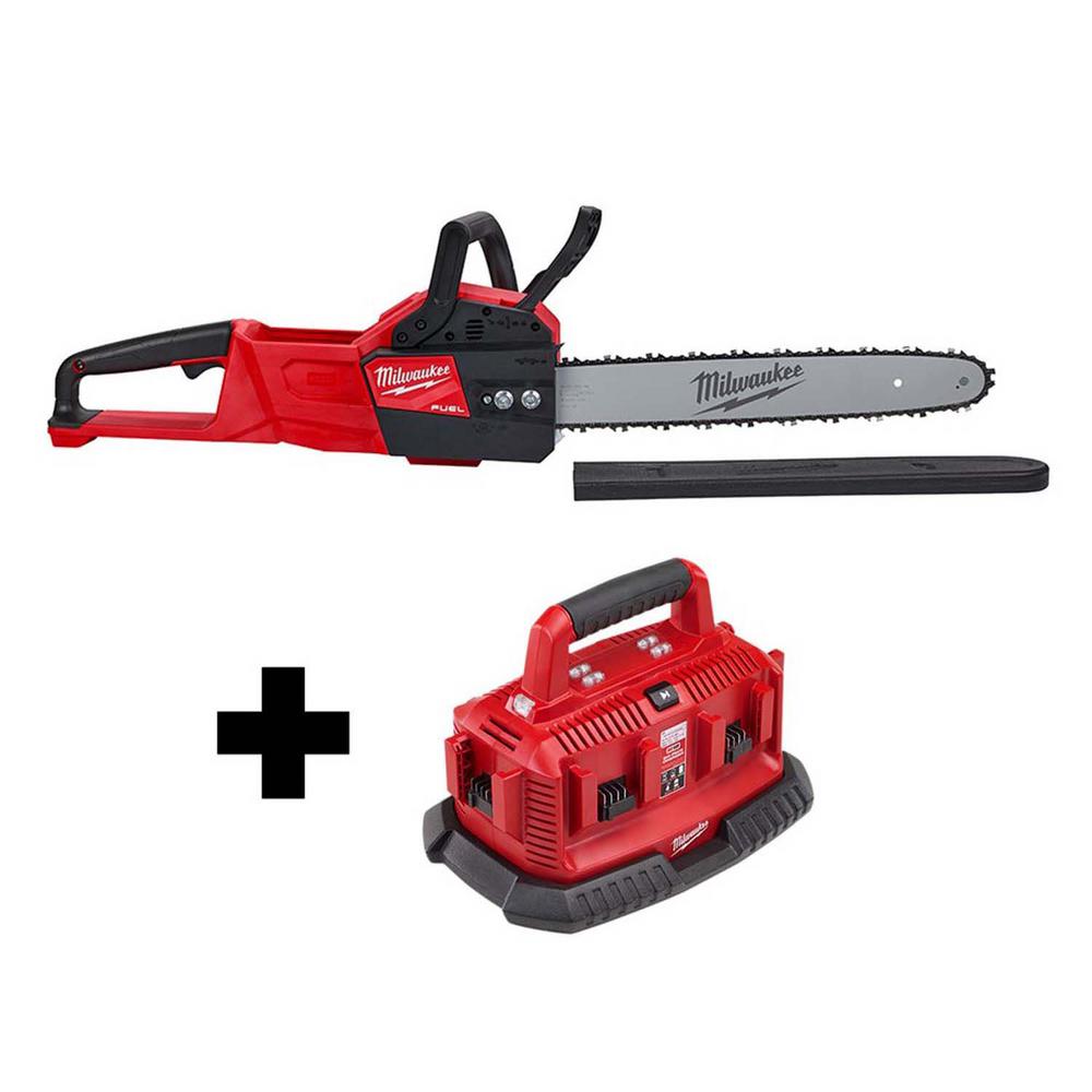 M18 FUEL 18-Volt Lithium-Ion Brushless Cordless 16 in. Chainsaw with M18 6-Port Sequential Battery Charger $300