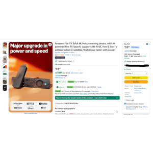 Amazon Fire TV Stick 4K Max streaming device (2026 model) - FREE (after upgrade + promo coupons + CS chat = ~ 