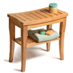 Bamboo Shower Seat Bench with Storage Shelf for Indoor or Outdoor Use for $51.98