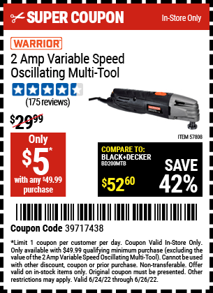 Harbor Freight Stores: Spend $50, get WARRIOR Oscillating Multi-Tool for $5