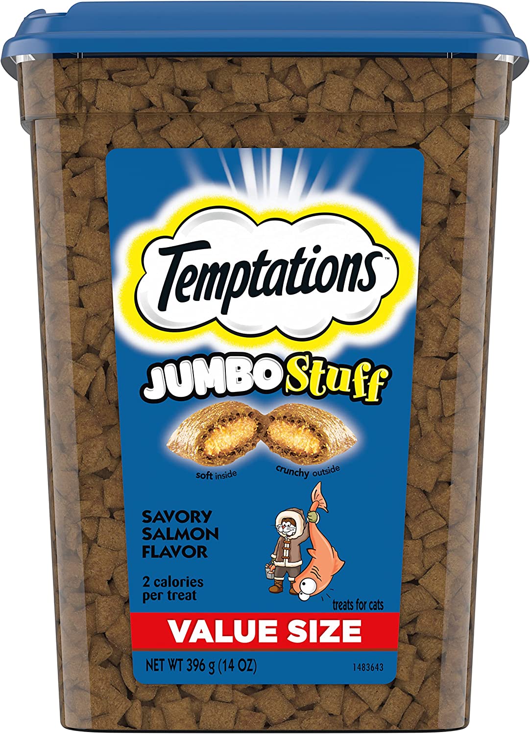 TEMPTATIONS Jumbo Stuff Crunchy and Soft Cat Treats, Savory Salmon Flavor, 14 oz. Tub $5.98 shipped w/ Prime