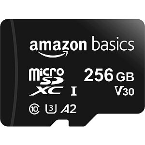 Basics Micro SDXC Memory Card with Full Size Adapter, A2, U3, Read  Speed up to 100 MB/s, 256 GB, Black