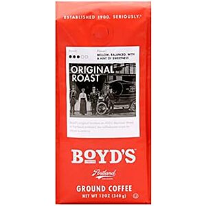 12-Oz Boyd's Original Roast Coffee – Ground Medium Roast $  6 shipped w/ Prime