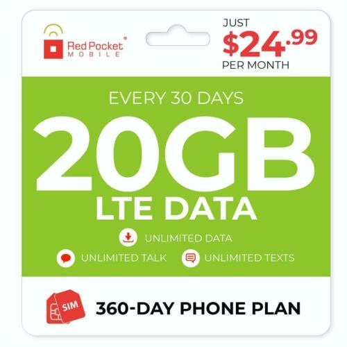 $24.99/Mo Red Pocket Prepaid Wireless Phone Plan+Kit: Unlmtd Everything+20GB LTE $299.99