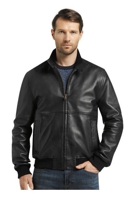 Jos. A. Bank Tailored Fit Black Lambskin Bomber Jacket $100 Shipped