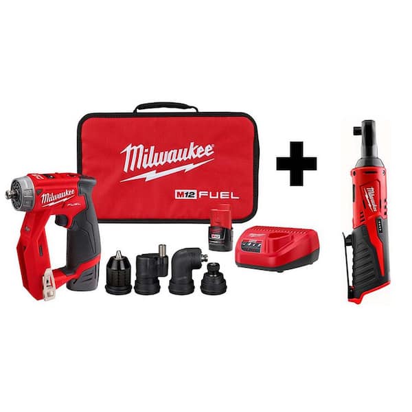 Milwaukee M12 FUEL 12V Lithium-Ion Brushless Cordless 4-in-1 Installation 3/8 in. Drill Driver Kit W/ M12 3/8 in. Ratchet $179