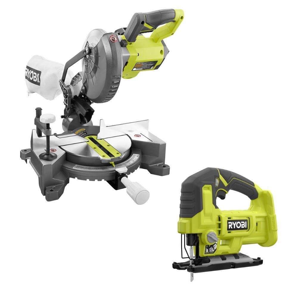 RYOBI ONE+ 18V Cordless 2-Tool Combo Kit with 7-1/4 in. Compound Miter Saw and Jig Saw (Tools Only) P553-PCL525B - $101.94