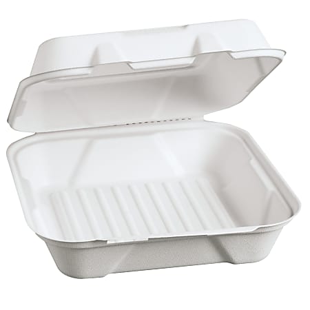 Genpak® Harvest® Fiber Hinged Food Containers, 9"H x 9"W x 3"D, White, 200 Containers $35.93