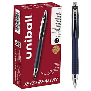 12-Count Uniball / Uni-ball Jetstream RT 0.7mm Fine (Black) Ballpoint Pens $10.74