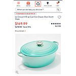 Le Creuset 4.5-qt Cast Iron Classic Oval Dutch Oven in Cool Mint or Licorice, for $169.99, new customers can use SURPRISE or HOLIDAY20 coupons