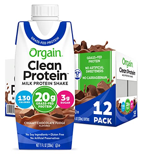 12 Pack Orgain Grass Fed Clean Protein Shake, Creamy Chocolate Fudge - 20g of Protein $17.33