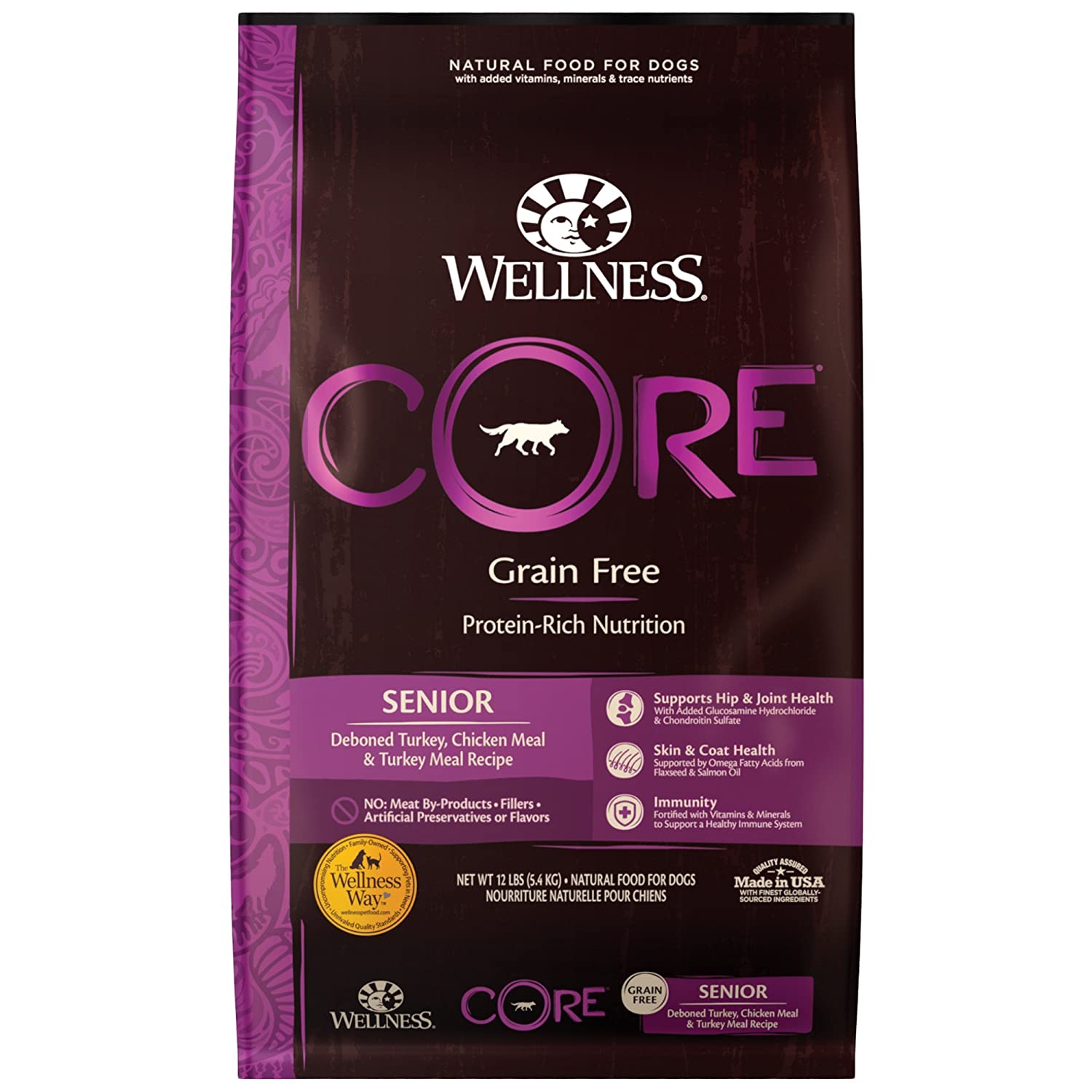 Wellness Core Natural Grain Free Dry Senior Dog Food 12lb Bag