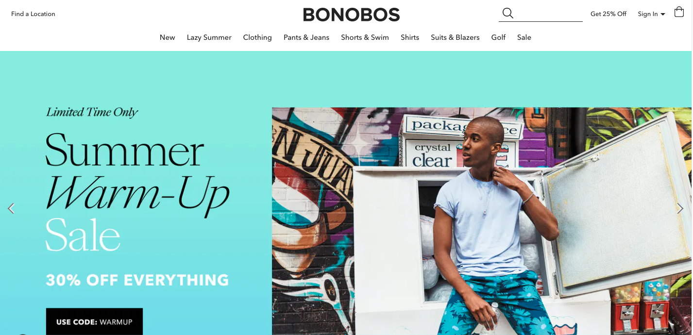 Bonobos 30% off everything plus free shipping and extended returns