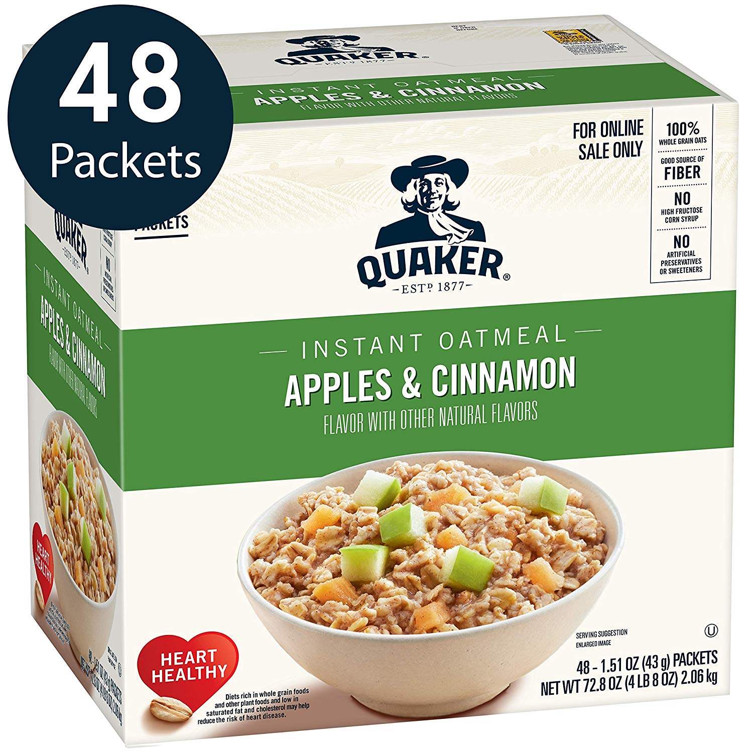 Quaker Instant Oatmeal, Original or Apples & Cinnamon, Individual Packets, 48 Count $6.55+ w/SS & 25% coupon