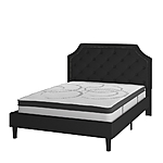 Flash Furniture Brighton Queen Size Tufted Upholstered Platform Bed in Black Fabric with 10 Inch CertiPUR-US Certified Pocket Spring Mattress - $399