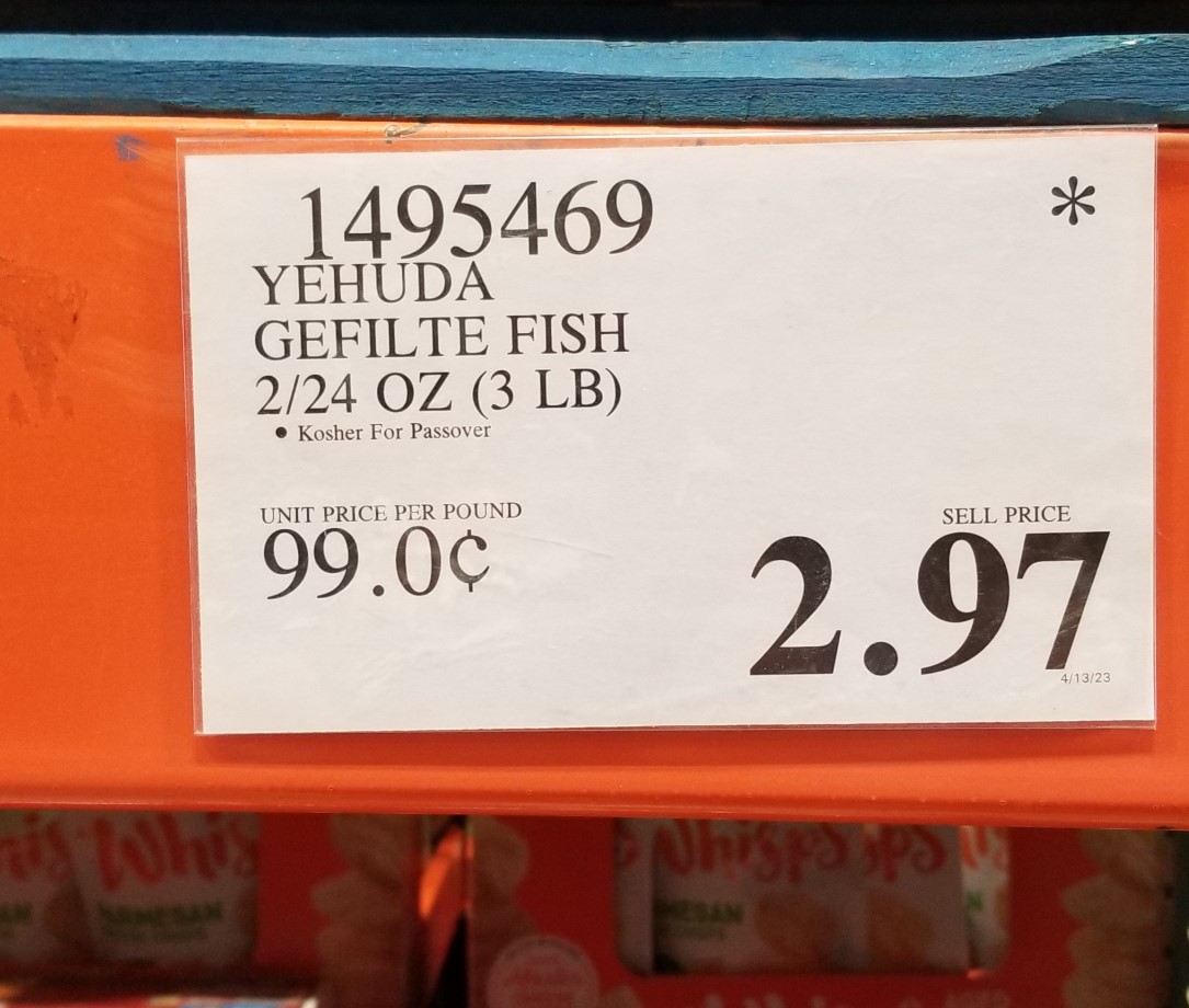 Yehuda Gefilte fish 2 24oz jars $2.97 Costco BM, YMMV