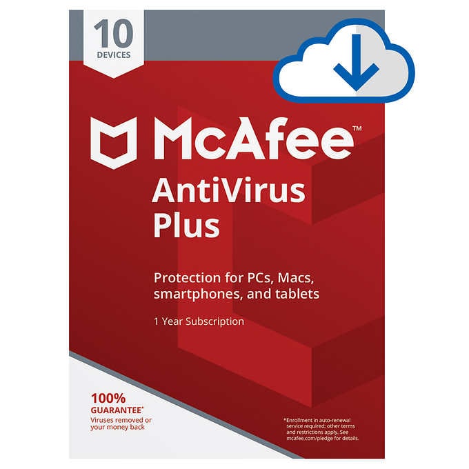 McAfee Antivirus, 10 users, 1 yr, $20, Costco