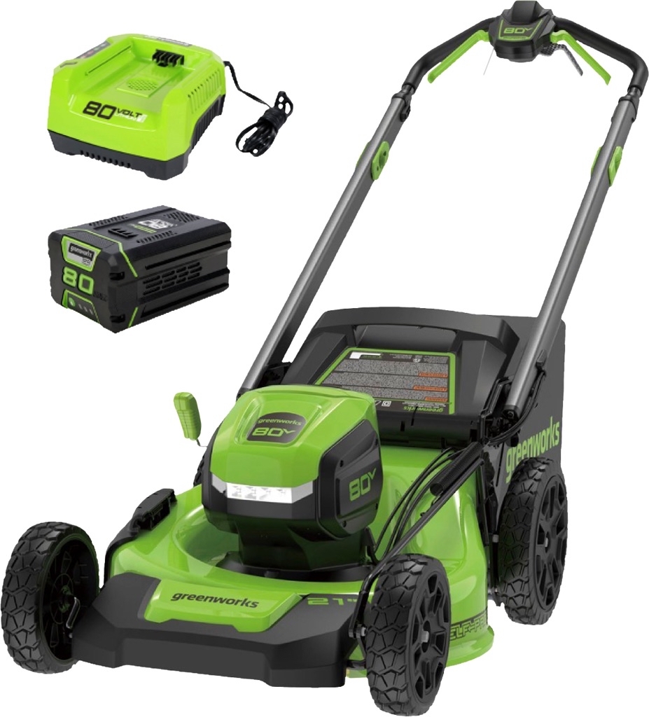 Greenworks 80 Volt 21-Inch Self-Propelled Lawn Mower (1 x 4.0Ah Battery and 1 x Charger) Green 2544802/MO80L413 - $399