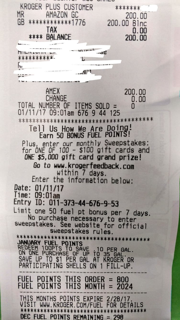 Kroger 4X fuel points on Amazon gift card (possible YMMV