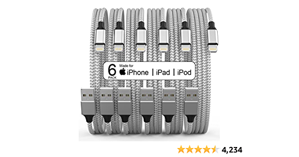 [Apple MFi Certified] 6Pack[3/3/6.1/6.1/6.1/10FT] iPhone Charger Lightning Cable Compatible iPhone 14Pro/14/13Pro/13/12Pro/12/11Pro/11/XS and More(Silver) - $6.29