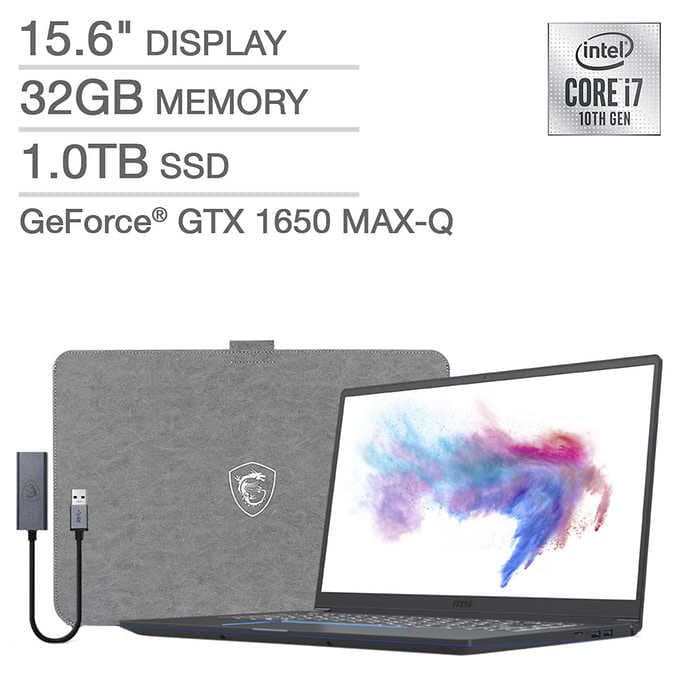 Msi Prestige 15 6 Quot Laptop 10th Gen Intel Core I7 10710u Geforce Gtx 1650 Max Q 4k Windows 10 Professional 1599 99 Costco