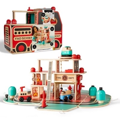 FAO Schwarz Rescue Responders Wooden Fire Station Playset - 21pcs - $44.99