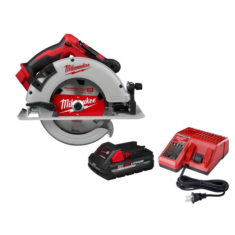 Milwaukee M18 18-Volt Lithium-Ion Brushless Cordless 7-1/4 in. Circular Saw W/ 3.0Ah Battery and Charger-2631-20-48-59-1835 - $179