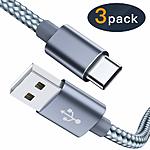 USB Type C Cable OULUOQI USB C Cable 3 Pack(6ft) Nylon Braided Fast Charger Cord(USB 2.0) (Grey) $7