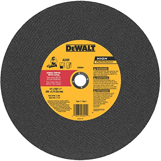 DEWALT DW8001 General Purpose Chop Saw Wheel, 14-Inch X 7/64-Inch X 1-Inch $6