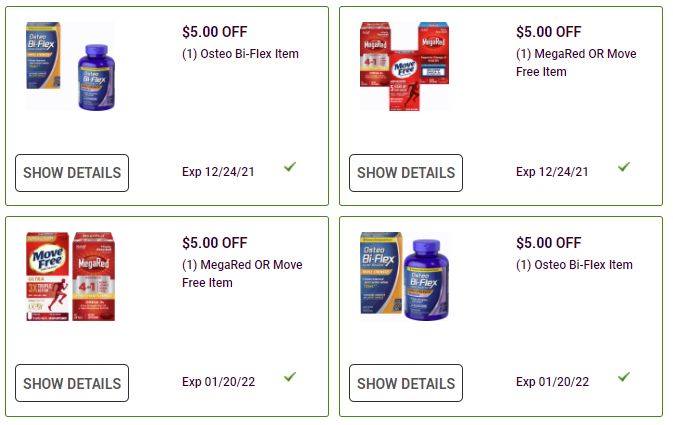 BJ's Wholesale - overlapping coupons for MegaRed, MoveFree and Osteo Bi-Flex, $10 off ea