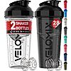 VELOMIX -2 Pack- 28 oz Protein Shaker Bottles for Protein Mixes - 2x Wire Whisk | Leak Proof Shaker Cups for Protein Shakes | Protein Shaker Bottle Pack (Black/Transparent) $9.94