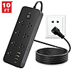 Power Strip Surge Protector, Meromore Flat Plug Extension Cord 10FT with 13 Outlets 4 USB Charger, 1875J Protection Multiple Outlets Charging Station $14.39