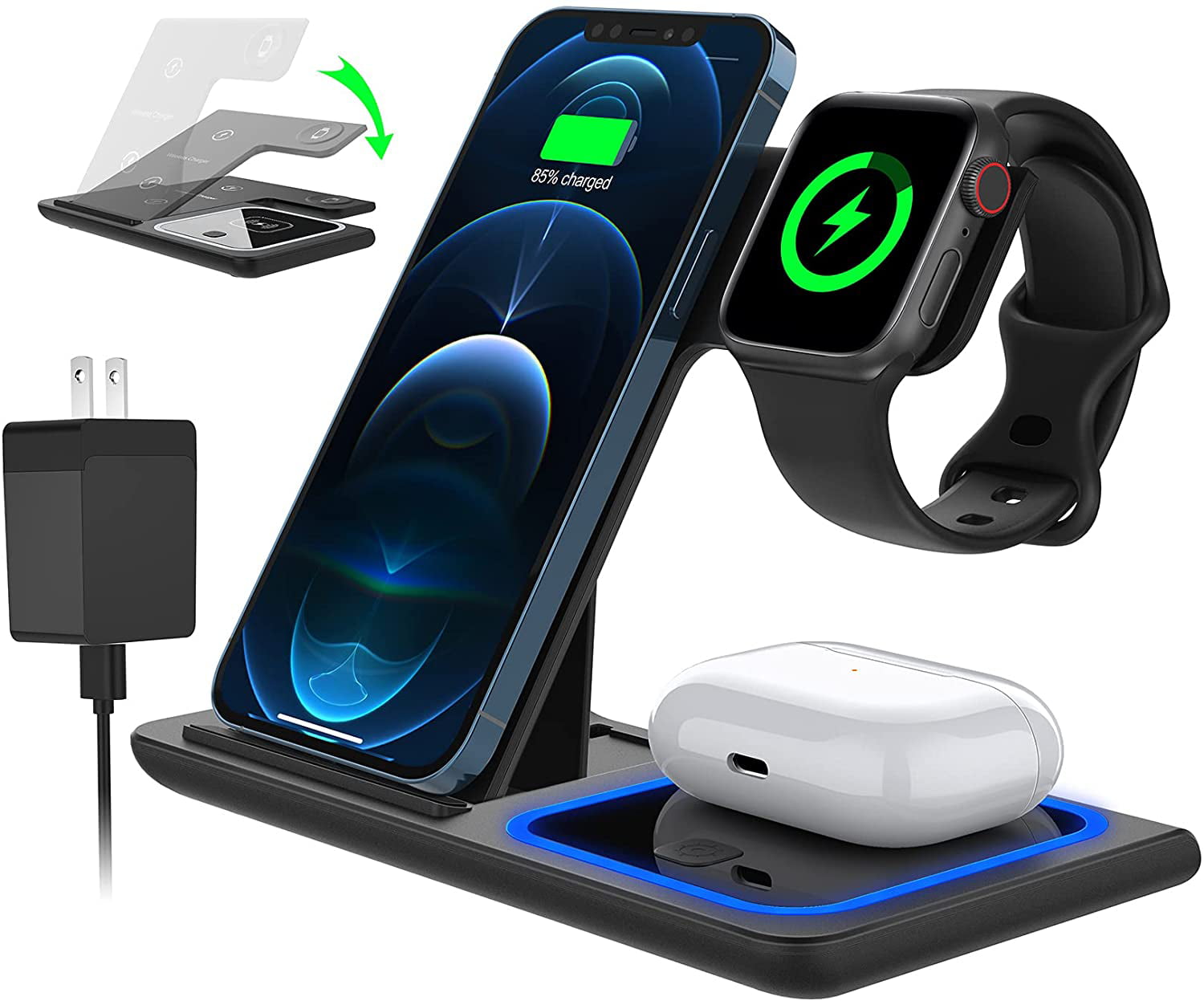 3 in 1 wireless charger 18w fast charger pad stand charging station