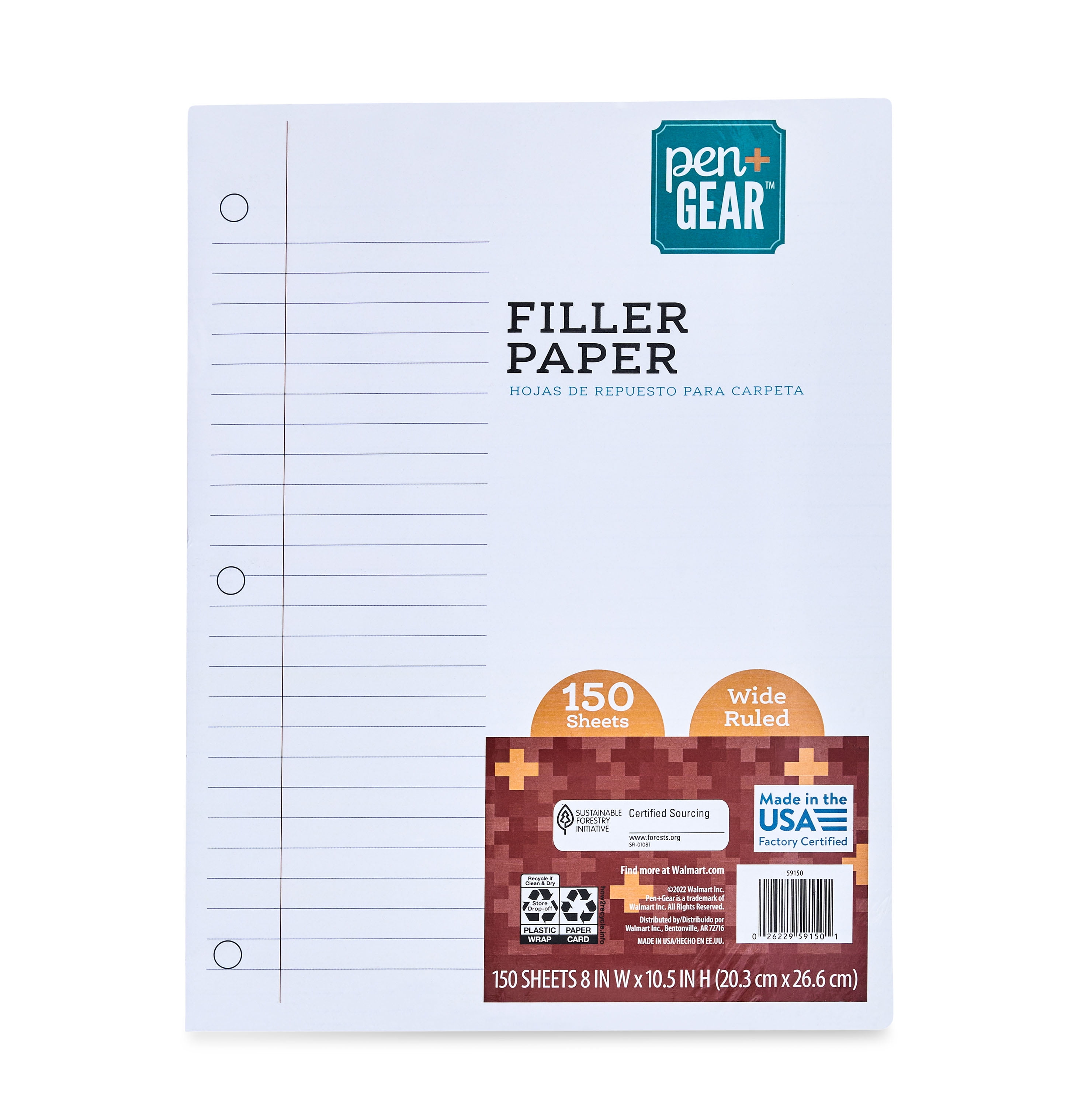 Pen+Gear 150ct Filler Paper Wide Ruled  10.5 x 8  @ $0.84 with free store pickup