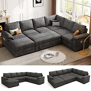 SUAWY 108 Inch Sectional Sleeper Sofa with Pull Out Bed,U Shaped 7 Seat Modular Sectional Sofa with Storage,Cloud Modular Couch,Removable Sofa Cover,Dark Grey $849.99