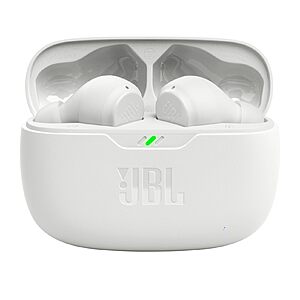 JBL Vibe Beam - True Wireless JBL Deep Bass Sound Earbuds, Bluetooth 5.2, Water & Dust Resistant, Hands-free call with VoiceAware, Up to 32 hours of battery life (White) $29.95