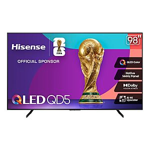 Hisense 98" Class QD5 Series (98QD5QG, 2025 Model) Best Value QLED 4K UHD Smart Google TV, Native144Hz, Motion Rate 480, Dolby Vision Atmos, HDR 10+ $1027.71 @ Amazon