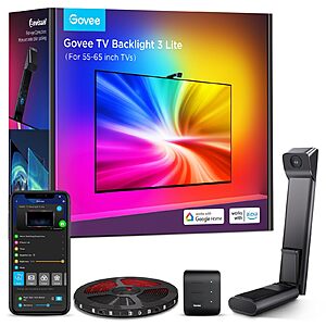 Govee TV Backlight 3 Lite with Fish-Eye Correction Function Sync to 55-65 Inch TVs, 11.8ft RGBICW Wi-Fi LED Strip Lights with Camera, 4 Colors in 1 Lamp Bead $58.99
