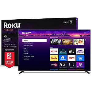 Roku Smart TV 2025 – 75-Inch Pro Series, Mini-LED TV – RokuTV with Backlit Voice Remote Pro – Flat Screen 4K QLED Television with 120Hz Refresh Rate & Dolby Vision IQ $998