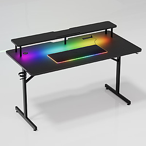 GTRACING Lumina Elite LED Gaming Desk with USB and Power Outlets, for Home and Office, Monitor Stand and Wireless Charging, Black $99