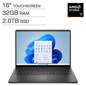 Dell 16" Laptop - AMD Ryzen 7 250 - FHD+ (1920 x 1200) Touchscreen - 32GB RAM - 2TB SSD - Windows 11 Home $699.99