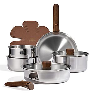 CAROTE 13pcs Tri-Ply Stainless Steel Cookware Set with Detachable Handle,Pots and Pans Set,Induction Kitchen Cooking Sets,RV/Camping Cookware,Oven Safe,Woodgrain Style $67.19