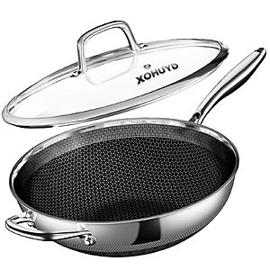 Wok Pan, 13-Inch Stainless Steel Woks & Stir-Fry Pans Nonstick, Wok Pan with Lid for Induction, Electric, Gas, Halogen, All Stoves $31.34