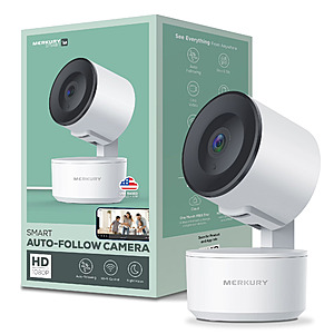 Merkury Smart Indoor Camera 1080p - Auto-Tracking Wi-Fi Security Camera, White (1-Pack) $19.88