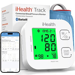 iHealth Track Smart Upper Arm Blood Pressure Monitor with Wide Range Cuff That fits Standard to Large Adult Arms, Bluetooth Compatible for iOS & Android Devices $27.98