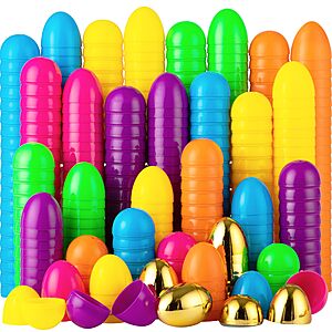 JOYIN 50PCS Plastic Easter Eggs, Empty 2.3" 44PCS Colorful with 6PCS Golden Eggs Bulk Fillable for Easter Hunt Party Favor $6.39