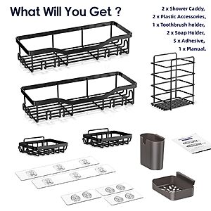 NESOMI Shower Caddy Adhesive Shower Organizer 7-Pack, Rustproof Stainless Steel Bathroom Shelves, Large Capacity No-Drill Rack Storage Accessories $9.99