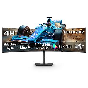 Deco Gear 49 Inch Curved Monitor, 5K2K Ultrawide WDQHD Screen 5120×1440, R1500, HDR400, 120Hz, 32:9 VA Panel, 